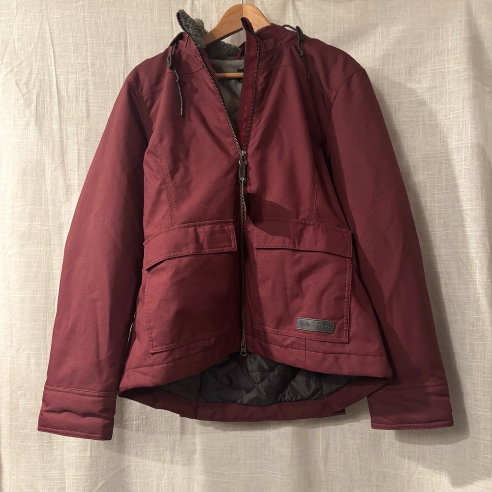 Noble Outfitters Burgundy and Gray Quilted Hooded Jacket
